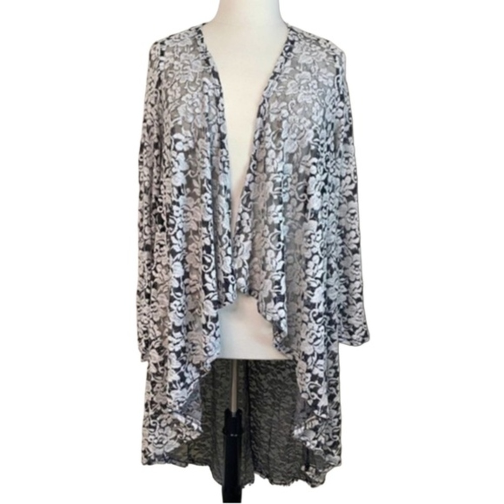 NEW Plus Size Floral Pattern Lace Long Sleeve Maxi Cardigan